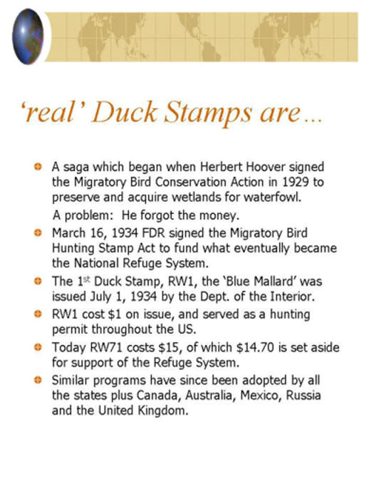 Duck Stamps and Imposters:  4/11